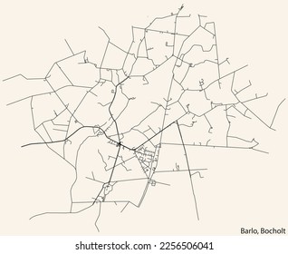 Detaillierte Navigation schwarze Linien Stadtstraßen Karte des BARLO DISTRICT der deutschen Stadt BOCHOLT, Deutschland auf beigem Hintergrund