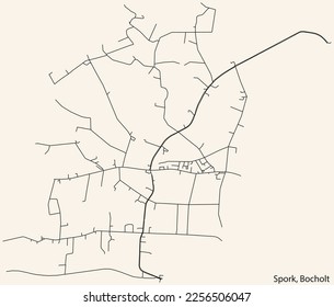 Detailed navigation black lines urban street roads map of the SPORK DISTRICT of the German town of BOCHOLT, Germany on vintage beige background