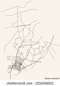 Detailed navigation black lines urban street roads map of the STENERN DISTRICT of the German town of BOCHOLT, Germany on vintage beige background
