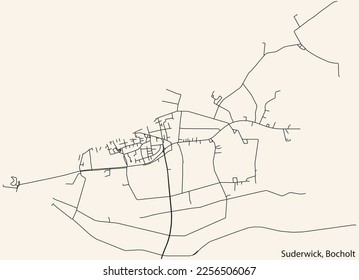 Detailed navigation black lines urban street roads map of the SUDERWICK DISTRICT of the German town of BOCHOLT, Germany on vintage beige background