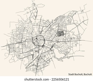 Detailed navigation black lines urban street roads map of the STADT BOCHOLT DISTRICT of the German town of BOCHOLT, Germany on vintage beige background