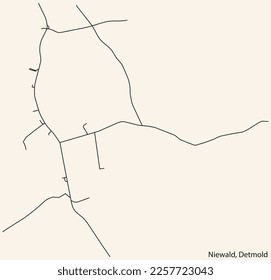 Detailed navigation black lines urban street roads map of the NIEWALD DISTRICT of the German town of DETMOLD, Germany on vintage beige background