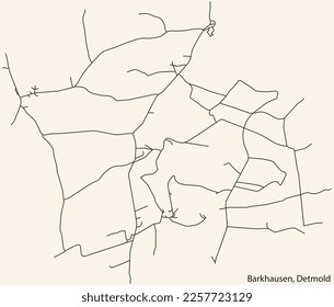 Detailed navigation black lines urban street roads map of the BARKHAUSEN DISTRICT of the German town of DETMOLD, Germany on vintage beige background