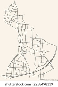 Detailed navigation black lines urban street roads map of the WILSCHENBRUCH DISTRICT of the German town of LÜNEBURG, Germany on vintage beige background