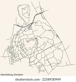 Detailed navigation black lines urban street roads map of the OBERLOHBERG BOROUGH of the German town of DINSLAKEN, Germany on vintage beige background