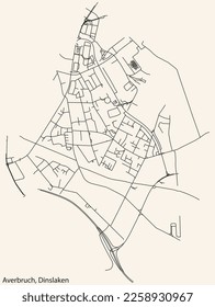 Detailed navigation black lines urban street roads map of the AVERBRUCH BOROUGH of the German town of DINSLAKEN, Germany on vintage beige background
