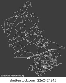 Detailed navigation black lines urban street roads map of the STRIETWALD BOROUGH of the German town of ASCHAFFENBURG, Germany on vintage beige background