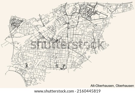 Detailed navigation black lines urban street roads map of the ALT-OBERHAUSEN BOROUGH of the German regional capital city of Oberhausen, Germany on vintage beige background