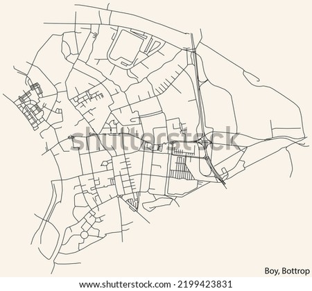 Detailed navigation black lines urban street roads map of the BOY DISTRICT of the German regional capital city of Bottrop, Germany on vintage beige background