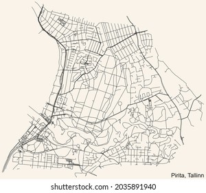 Detailed navigation urban street roads map on vintage beige background of the Tallinner quarter Pirita district of the Estonian capital city of Tallinn, Estonia
