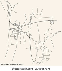 Detailed navigation urban street roads map on vintage beige background of the brněnský Brněnské Ivanovice cadastral area of the Czech regional capital city of Brno, Czech Republic