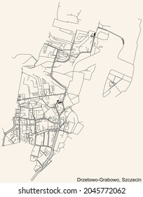 Detailed navigation urban street roads map on vintage beige background of the quarter Drzetowo-Grabowo municipal neighborhood of the Polish regional capital city of Szczecin, Poland