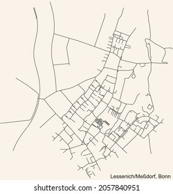 Detailed navigation urban street roads map on vintage beige background of the quarter LessenichMeßdorf sub-district of the German capital city of Bonn, Germany
