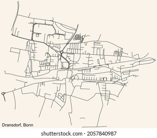 Detailed navigation urban street roads map on vintage beige background of the quarter Dransdorf sub-district of the German capital city of Bonn, Germany