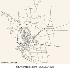 Detailed navigation urban street roads map on vintage beige background of the quarter Wolbeck district of the German capital city of Münster-Muenster, Germany