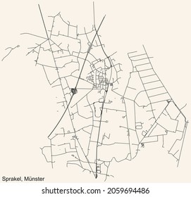 Detailed navigation urban street roads map on vintage beige background of the quarter Sprakel district of the German capital city of Münster-Muenster, Germany
