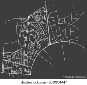 Detailed navigation urban street roads map on vintage beige background of the quarter Nordstadt district of the German regional capital city of Karlsruhe, Germany