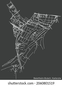 Detailed navigation urban street roads map on vintage beige background of the quarter Beiertheim-Bulach district of the German regional capital city of Karlsruhe, Germany