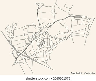 Detailed navigation urban street roads map on vintage beige background of the quarter Stupferich district of the German regional capital city of Karlsruhe, Germany