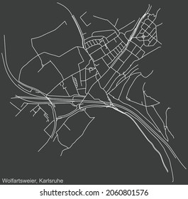Detailed navigation urban street roads map on vintage beige background of the quarter Wolfartsweier district of the German regional capital city of Karlsruhe, Germany