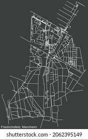 Detailed navigation urban street roads map on vintage beige background of the quarter Friedrichsfeld district of the German regional capital city of Mannheim, Germany