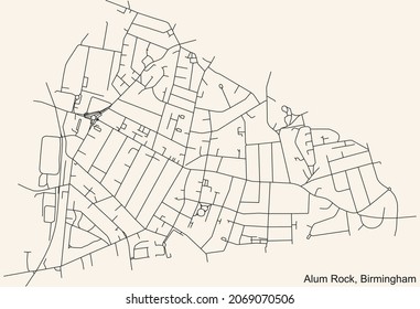 Detailed navigation urban street roads map on vintage beige background of the quarter Alum Rock neighborhood of the English regional capital city of Birmingham, United Kingdom