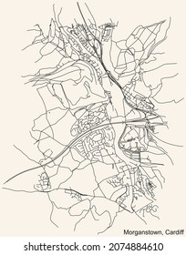 Detailed navigation urban street roads map on vintage beige background of the quarter Morganstown electoral ward of the Welsh capital city of Cardiff, United Kingdom