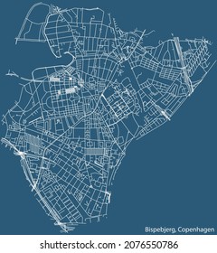 Detailed navigation urban street roads map on vintage beige background of the quarter Bispebjerg District of the Danish capital city of Copenhagen Municipality, Denmark