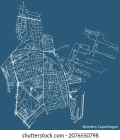 Detailed navigation urban street roads map on vintage beige background of the quarter Østerbro District of the Danish capital city of Copenhagen Municipality, Denmark