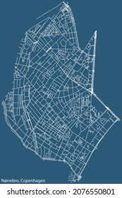 Detailed navigation urban street roads map on vintage beige background of the quarter Nørrebro District of the Danish capital city of Copenhagen Municipality, Denmark