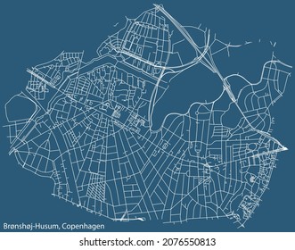 Detailed navigation urban street roads map on vintage beige background of the quarter Brønshøj-Husum District of the Danish capital city of Copenhagen Municipality, Denmark