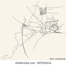 Detailed navigation urban street roads map on vintage beige background of the district Merl Quarter of the Luxembourgish capital city of Luxembourg City, Luxembourg