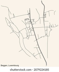 Detailed navigation urban street roads map on vintage beige background of the district Beggen Quarter of the Luxembourgish capital city of Luxembourg City, Luxembourg