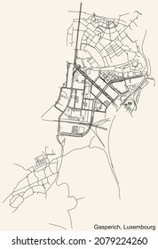 Detailed navigation urban street roads map on vintage beige background of the district Gasperich Quarter of the Luxembourgish capital city of Luxembourg City, Luxembourg