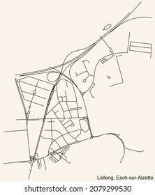 Detailed navigation urban street roads map on vintage beige background of the district Lallange Quarter of the Luxembourgish regional capital city of Esch-sur-Alzette, Luxembourg