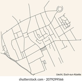 Detailed navigation urban street roads map on vintage beige background of the district Uecht Quarter of the Luxembourgish regional capital city of Esch-sur-Alzette, Luxembourg