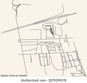 Detailed navigation urban street roads map on vintage beige background of the district Zaepert Quarter of the Luxembourgish regional capital city of Esch-sur-Alzette, Luxembourg