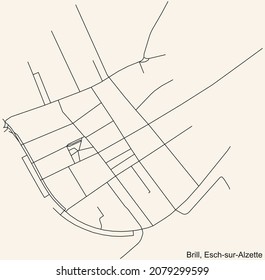 Detailed navigation urban street roads map on vintage beige background of the district Brill Quarter of the Luxembourgish regional capital city of Esch-sur-Alzette, Luxembourg