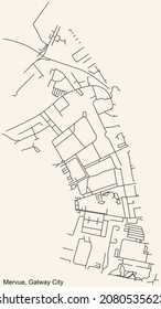Detailed navigation urban street roads map on vintage beige background of the district Mervue Electoral Area of the Irish regional capital city of Galway City, Ireland