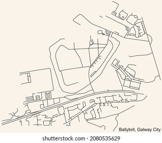 Detailed navigation urban street roads map on vintage beige background of the district Baile an Bhriotaigh-Ballybrit Electoral Area of the Irish regional capital city of Galway City, Ireland
