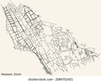 Mapa detallado de la navegación por las calles urbanas sobre el fondo beige vintage del barrio de Kreis 8 Riesbach de la capital suiza de Zúrich, Suiza