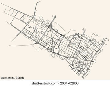 Mapa detallado de la navegación por las calles urbanas sobre el fondo beige vintage del barrio Kreis 4 Aussersihl del distrito suizo de la capital regional de Zúrich, Suiza