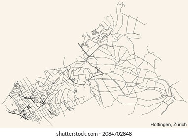 Detailed navigation urban street roads map on vintage beige background of the district Hottingen Quarter of the Swiss regional capital city of Zurich, Switzerland