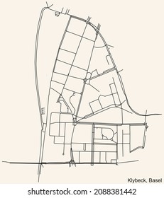 Detailed navigation urban street roads map on vintage beige background of the quarter Klybeck District of the Swiss regional capital city of Basel, Switzerland