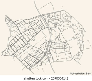 Detailed navigation urban street roads map on vintage beige background of the district Schosshalde Quarter of the Swiss capital city of Bern, Switzerland