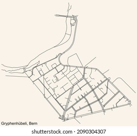 Detailed navigation urban street roads map on vintage beige background of the district Gryphenhübeli Quarter of the Swiss capital city of Bern, Switzerland