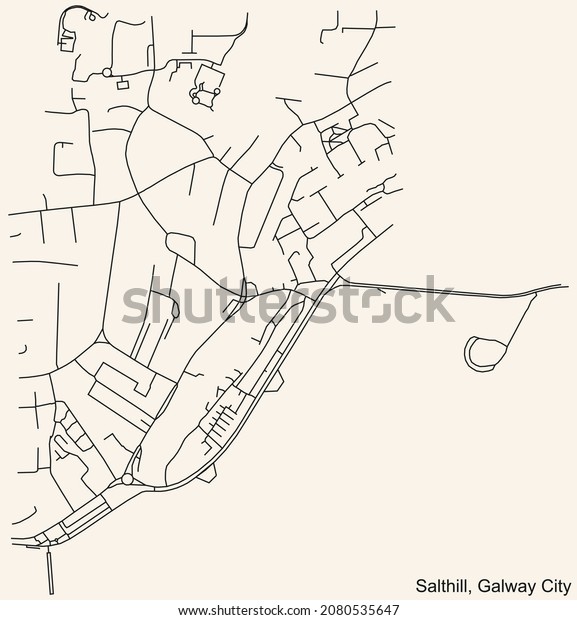 Detailed navigation urban\
street roads map on vintage beige background of the district\
Salthill Electoral Area of the Irish regional capital city of\
Galway City, Ireland