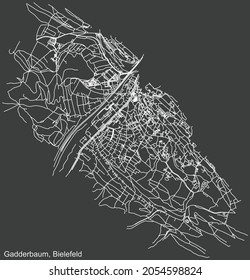 Detailed negative navigation urban street roads map on dark gray background of the quarter Gadderbaum district of the German regional capital city of Bielefeld, Germany