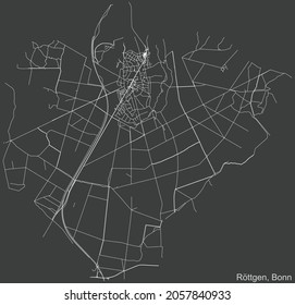 Detailed negative navigation urban street roads map on dark gray background of the quarter Röttgen sub-district of the German capital city of Bonn, Germany