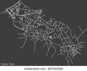 Detailed negative navigation urban street roads map on dark gray background of the quarter Holzlar sub-district of the German capital city of Bonn, Germany